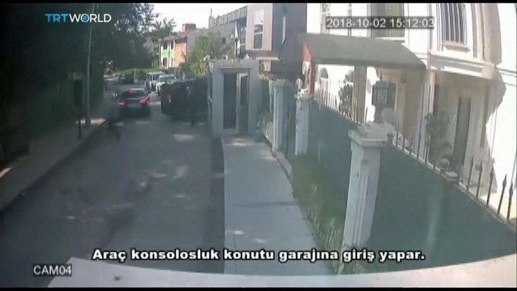 A black van enters a garage at the Saudi consulate in Istanbul