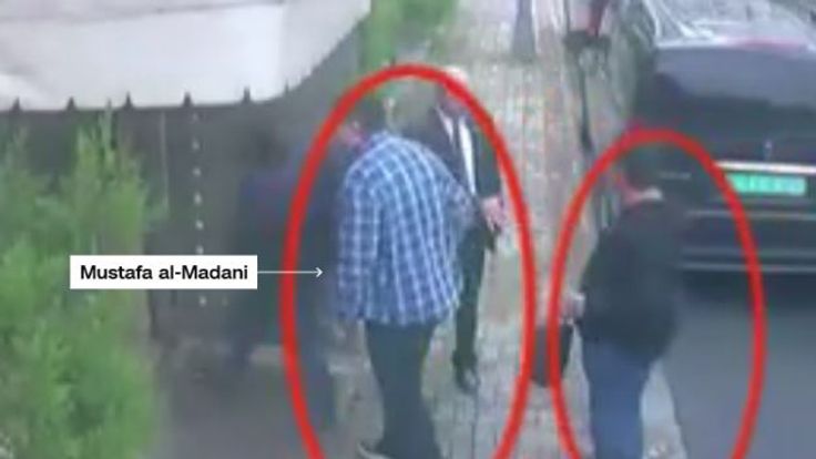 Al Madani was reportedly captured entering the consulate in different clothes. Pic: CNN