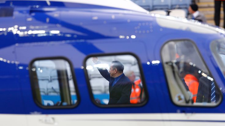 Football Soccer - Leicester City v Southampton - Barclays Premier League - The King Power Stadium - 3/4/16 Leicester City chairman Vichai Srivaddhanaprabha walks to his helicopter which has landed on the pitch after the game Reuters / Darren Staples Livepic EDITORIAL USE ONLY. No use with unauthorized audio, video, data, fixture lists, club/league logos or "live" services. Online in-match use limited to 45 images, no video emulation. No use in betting, games or single club/league/player publicat