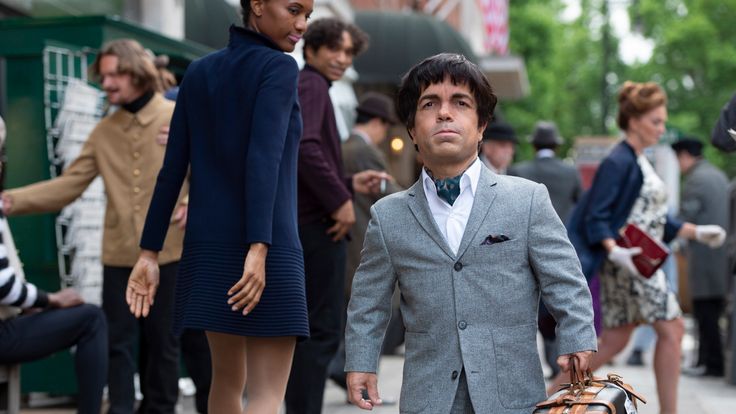 My Dinner with Herve explores the unlikely friendship between struggling journalist Danny Tate and French actor Herve Villechaize - Peter Dinklage on set. Pic: HBO