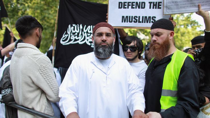 Anjem Choudary (C) leads a protest against the killing of Osama bin Laden