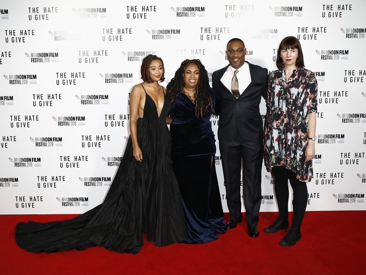 The Hate U Give - Amandla Stenberg, Angie Thomas, George Tillman Jr and Kate Taylor attend the European premiere