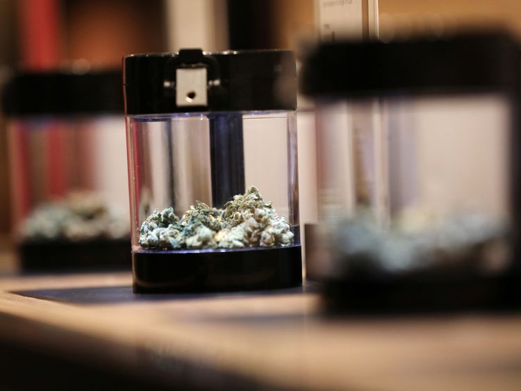 Cannabis on display at a Tweed retail store after legal recreational marijuana went on sale in St John's Newfoundland and Labrador Canada