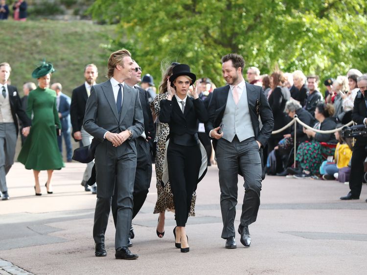 Cara Delevigne arriving at Eugenie's royal wedding