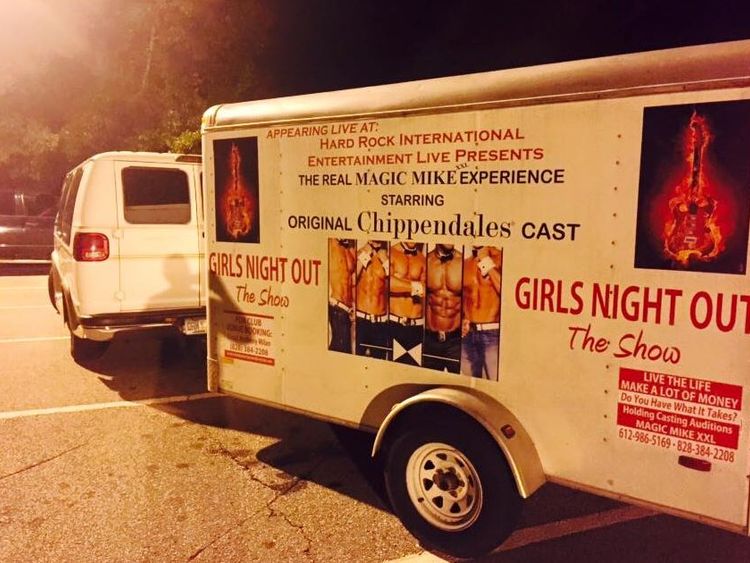 On his LinkedIn, Sayoc said he worked in the male stripper industry. His van is pictured alongside this advert. Pic: Cesar Sayoc