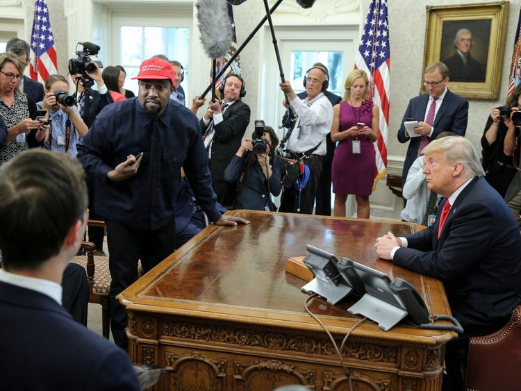 Kanye West during his meeting with President Trump