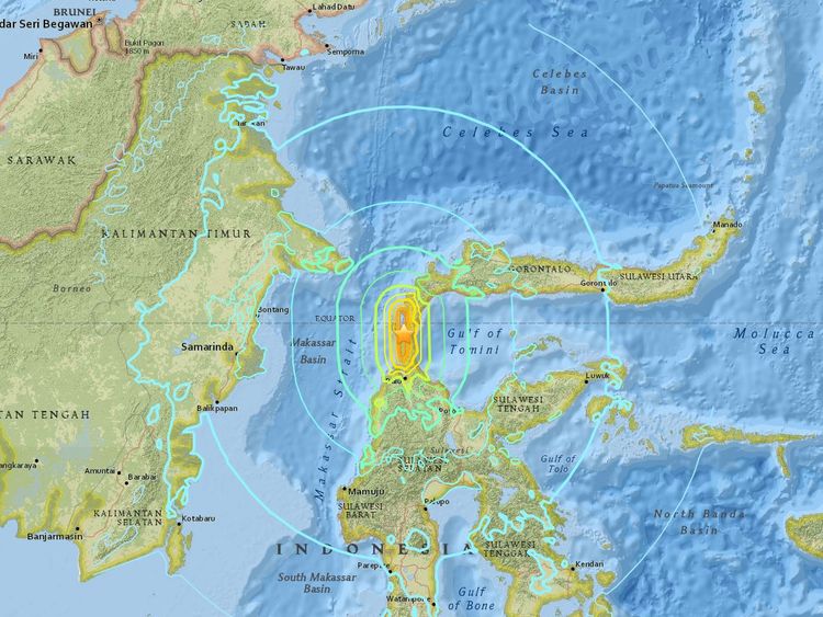 Donggala, which is home to around 300,000 people, was near the quake&#39;s epicentre. Pic: US Geological Survey