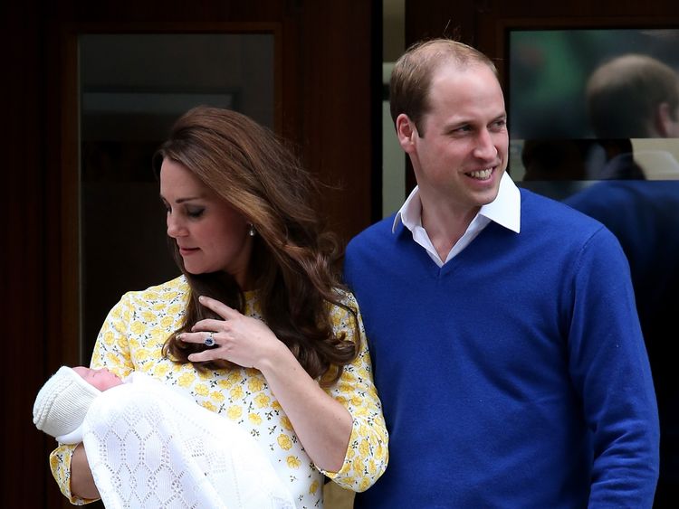 Kate Middleton holds Princess Charlotte outside the Lindo Wing in 2015