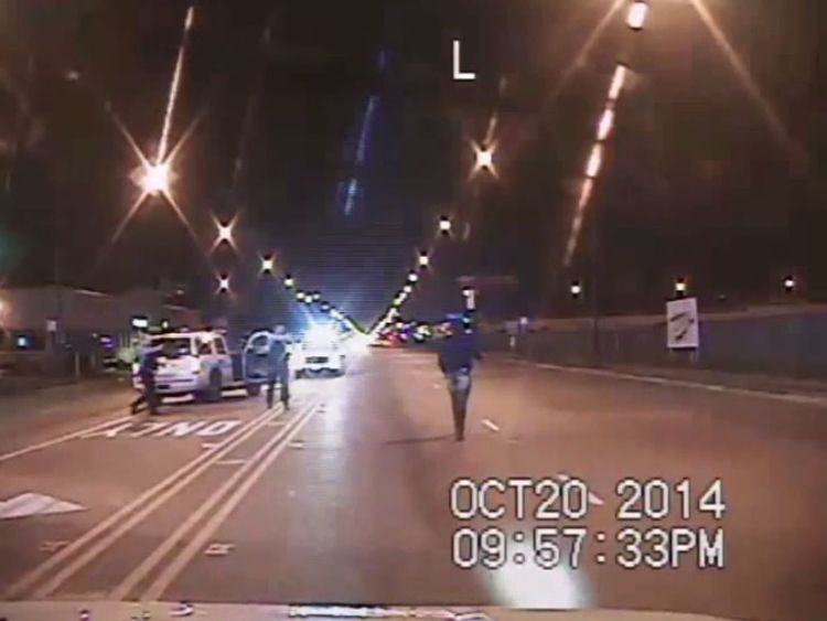 This image from a police dash camera was frozen moments before Jason Van Dyke opened fire