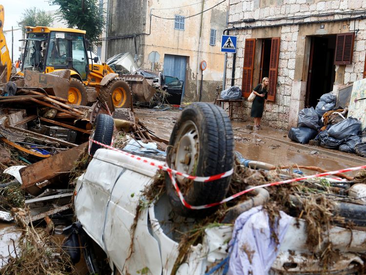 Heavy rain and flash floods hit Sant Llorenc de Cardassar on the island of Mallorca, Spain