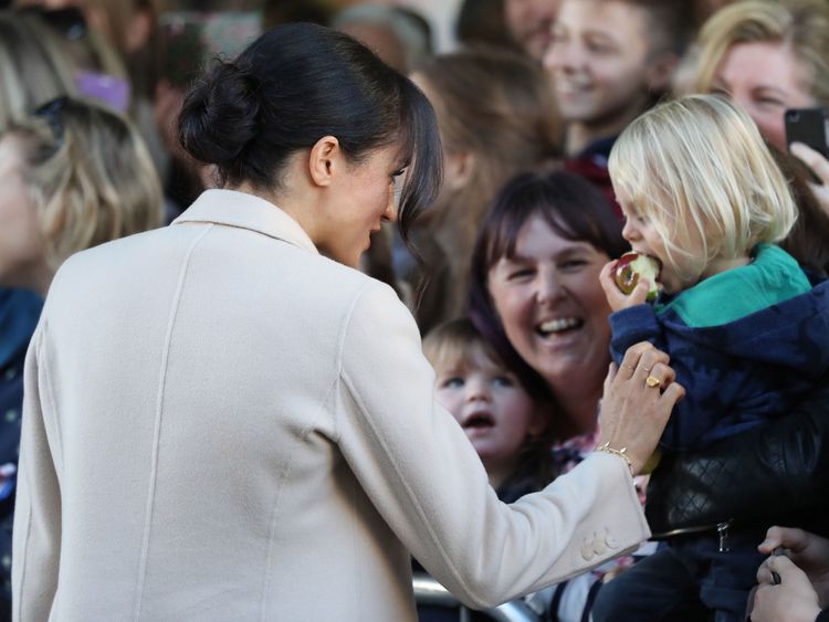 The Duchess of Sussex meets locals during a walkabout at Edes House, West Street, Chichester