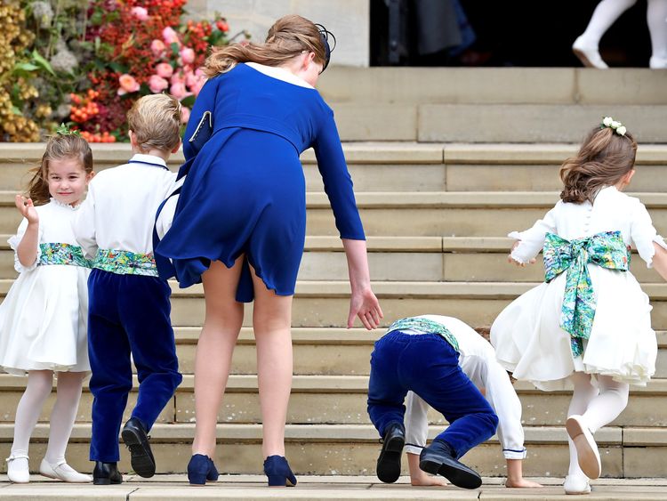 Princess Charlotte of Cambridge arrives with bridesmaids and pageboys for the royal wedding