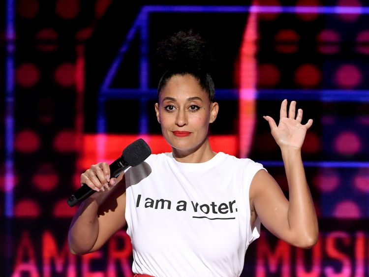 Black-ish star Tracee Ellis Ross on stage during the 2018 American Music Awards at Microsoft Theater on October 9, 2018 in Los Angeles, California