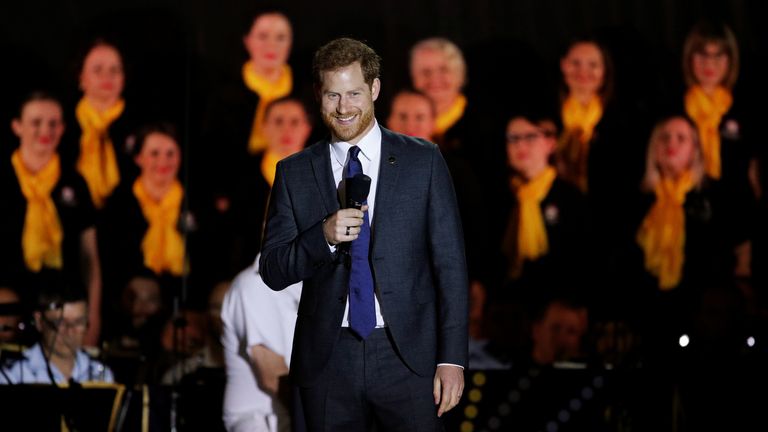 Prince Harry gives a speech at the Invictus Games in Sydney