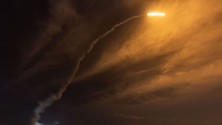 n Ariane 5 lights up the sky as it lifts off from its launchpad in Kourou, at the European Space Center in French Guiana, on October 19, 2018. - The European Space Agency&#39;s (ESA) first mission to Mercury blasts off with a trio of craft heading to the planet closest to the Sun. The mission, named BepiColombo, is a joint mission of the ESA and Japan. BepiColombo is set to approach Mercury in December 2025, the mission will last until May 2027. (Photo by jody amiet / AFP) (Photo credit should read 