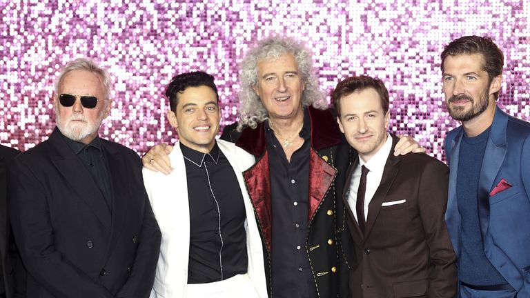 Roger Taylor, Malek, Brian May, Joe Mazzello and Gwilym Lee attend the world premiere of Bohemian Rhapsody
