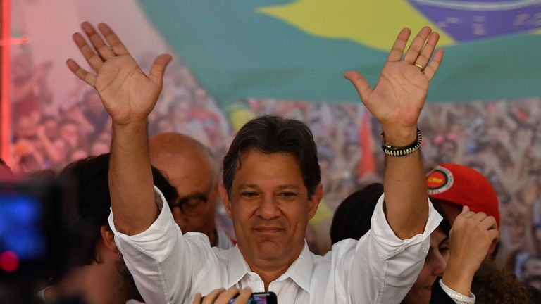 Fernando Haddad waved to supporters as official counts came in