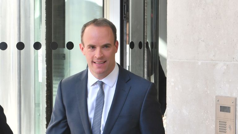 Brexit Secretary Dominic Raab leaves BBC Broadcasting House in London after appearing on the Andrew Marr show