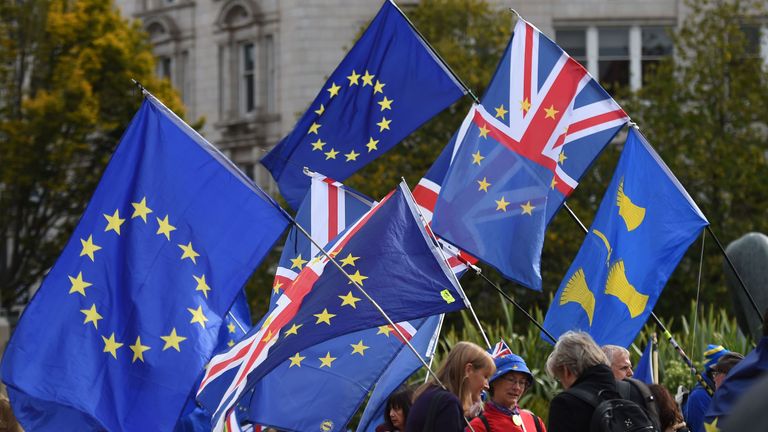 Protestors gather for an anti-Brexit march, organised by the 'Best For Britain' campaign group, in central Birmingham on September 30, 2018, on the sidelines of the Conservative Party Conference 2018