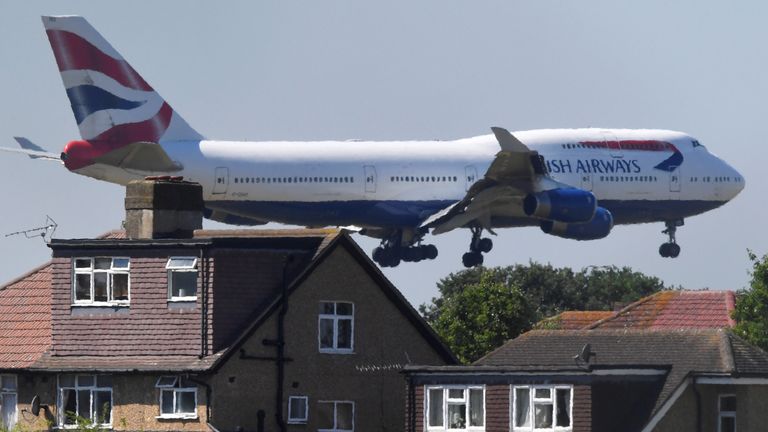A British Airways Boeing 747 comes in to land at Heathrow airport