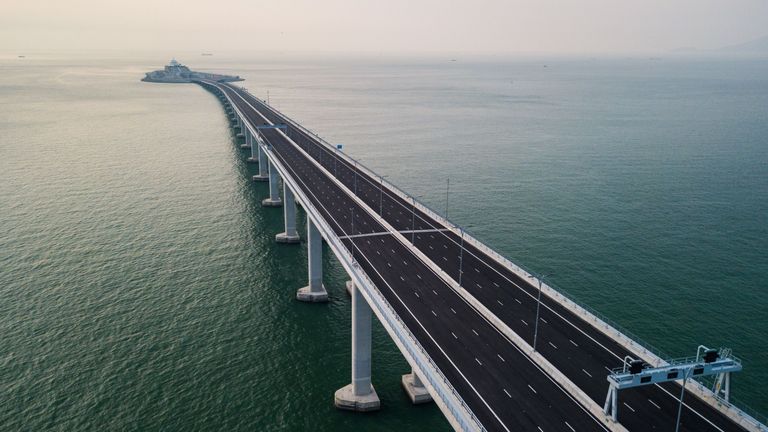 China opens world's longest sea crossing | World News | Sky News