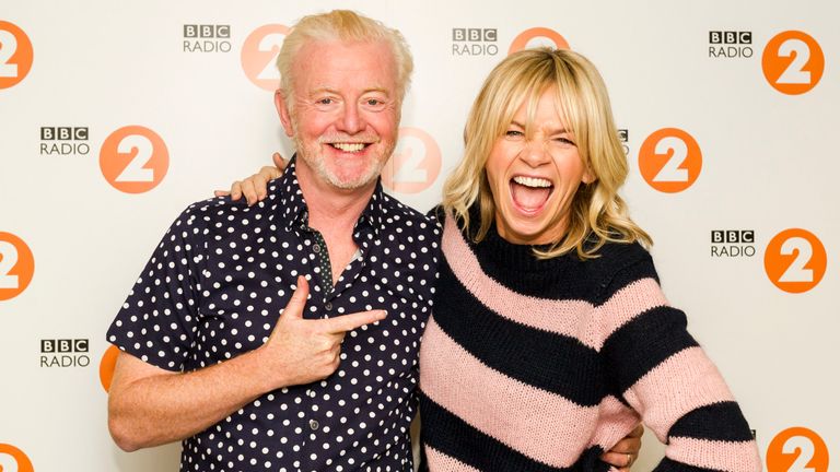 Radio 2 Breakfast Show host Chris Evans with his replacement Zoe Ball, who will take over hosting when Evans departs the show later this year