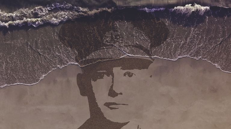 Artist impression of a sand portrait for Danny Boyle&#39;s Pages Of The Sea beaches project to mark the Armistice centenary