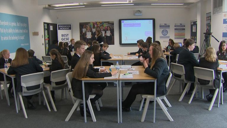 School children debate Brexit in class.