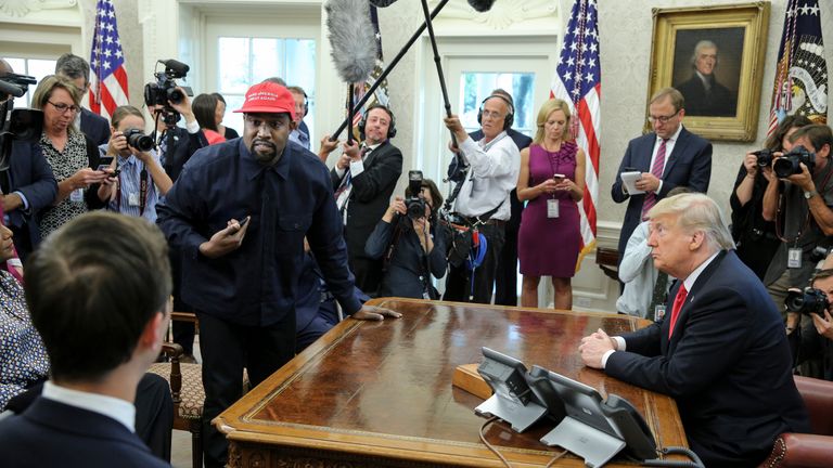 Kanye West during his meeting with President Trump
