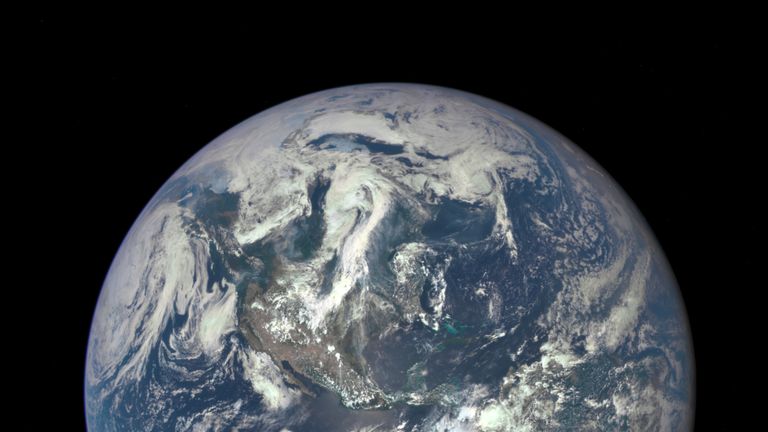 A photo of the Earth taken from a million miles away by a NASA camera on the Deep Space Climate Observatory spacecraft on July 6 2015