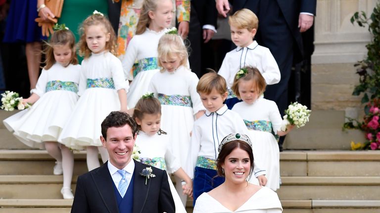 The page boys and bridesmaids followed the royal couple