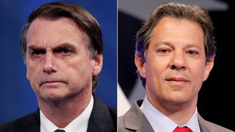 Jair Bolsonaro (left) beat Fernando Haddad in the first round 