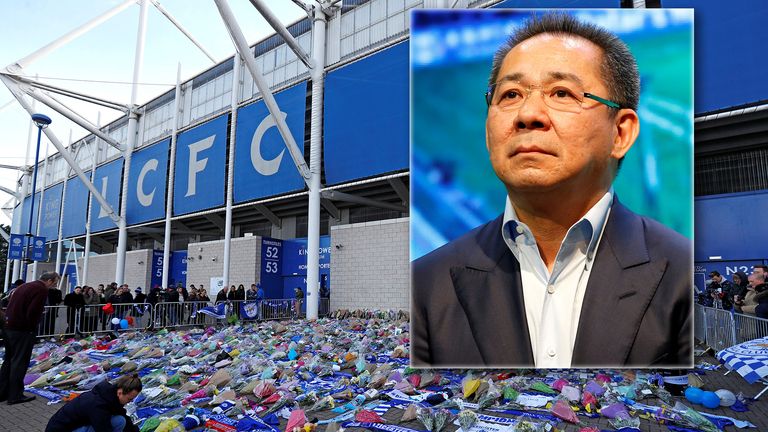 Leicester City football fans pay their respects outside the football stadium