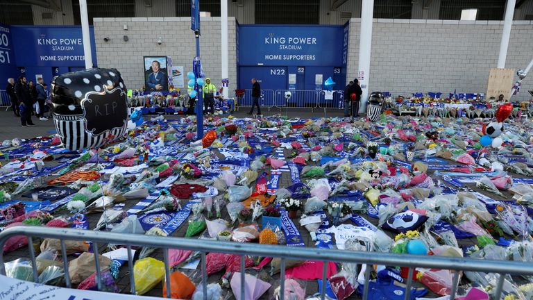 Tributes outside Leicester City&#39;s King Power stadium