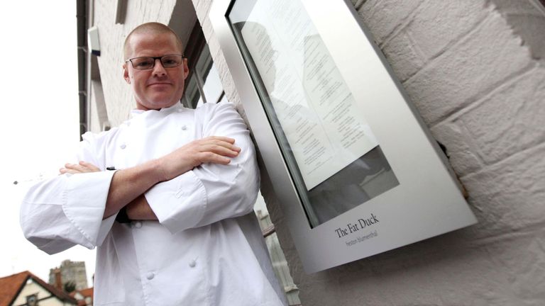Heston Blumenthal pictured outside his three Michelin star Fat Duck