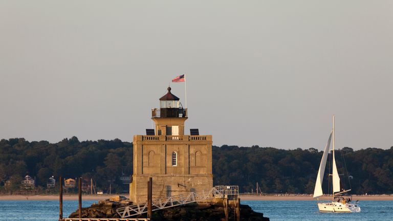 Huntington Harbor Lighthouse in Huntington Bay, Long Island, New York