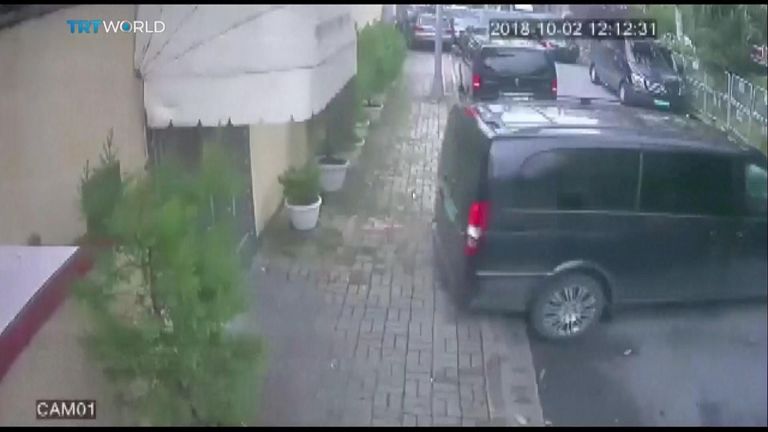 Vans and vehicles leave the Saudi consulate in Istanbul