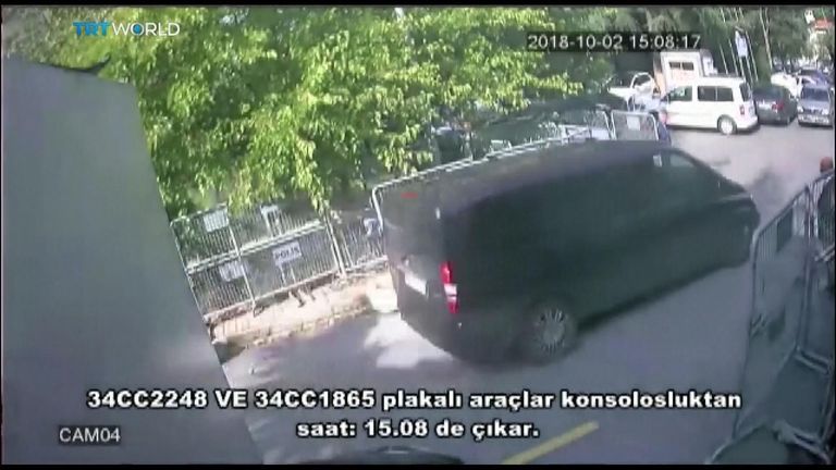 A black van arrives at the Saudi consulate in Istanbul
