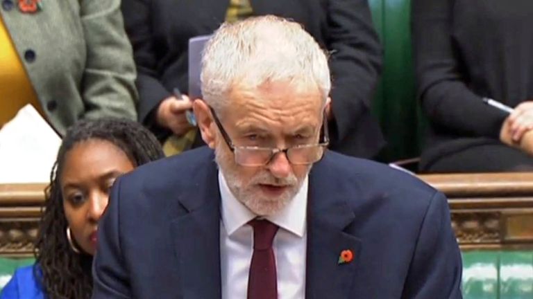 Labour leader Jeremy Corbyn speaks during Prime Minister&#39;s Questions