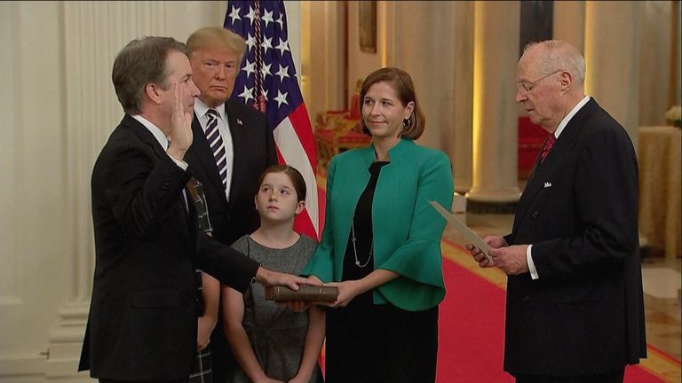 Brett Kavanaugh at a ceremonial swearing in as supreme court justice