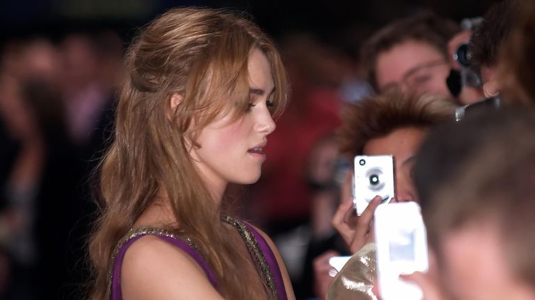 Keira Knightley at the British Premiere of Pride and Prejudice, in London&#39;s Leicester Square in 2005