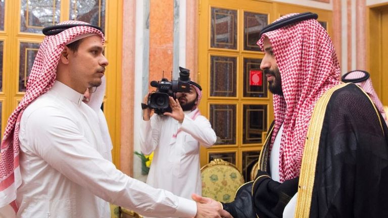 Salah Khashoggi, Jamal Khashoggi&#39;s son, meets Mohammed Bin Salman. Pic: Saudi Press Association