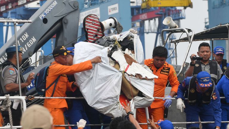 Debris from the ill-fated Lion Air flight JT 610 at a port in northern Jakarta 
