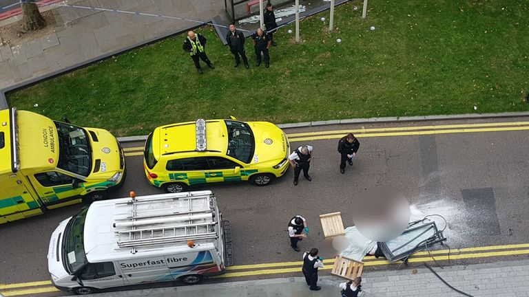 The man was found in the road on the Albert Embankment in central London. Pic: Afshin Rattansi 