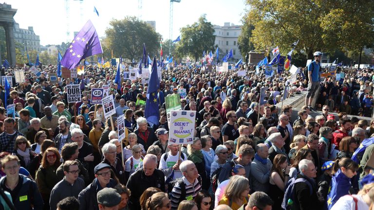 Protesters march through central London as they demand a People&#39;s Vote on Brexit