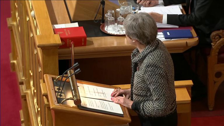 Her speech in the Norwegian parliament was focused around Brexit on the same day her former department were being criticised for lack of border preparations. 
