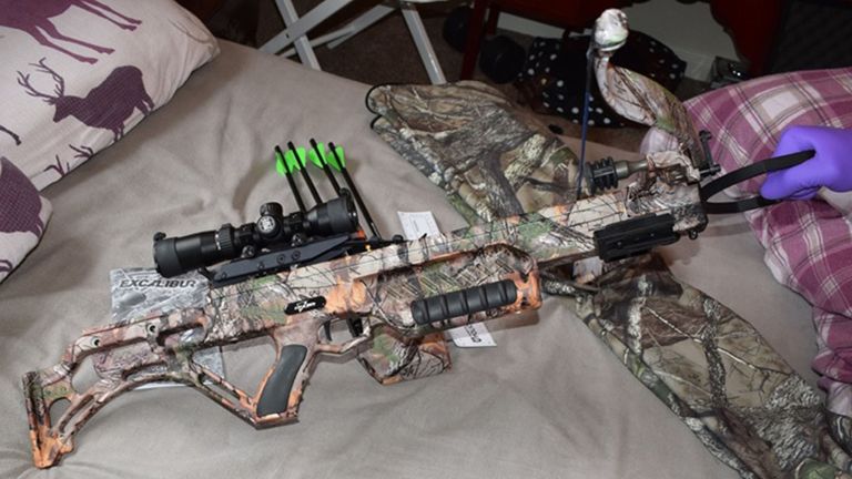 Photo issued by West Midlands Police of a crossbow found during police searches of Adam Thomas and Claudia Patatas&#39; home