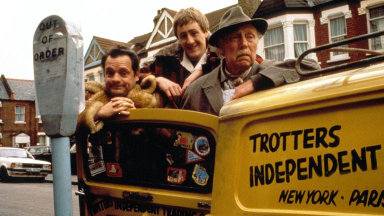 David Jason, Nicholas Lyndhurst and Lennard Pearce as Del Boy, Rodney and Grandad in Only Fools And Horses