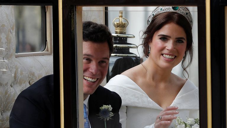 Princess Eugenie and Jack Brooksbank leave the St George&#39;s Chapel 