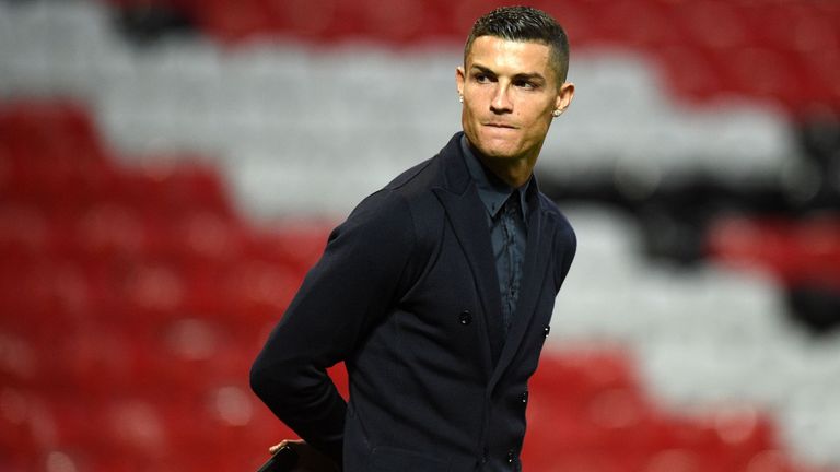 Ronaldo walks on the pitch at Old Trafford ahead of Tuesday&#39;s game against Manchester United